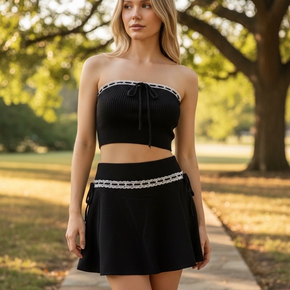 ElyteBoutique Dresses & Skirts - Elegant Black Skirt set with Lace Trim